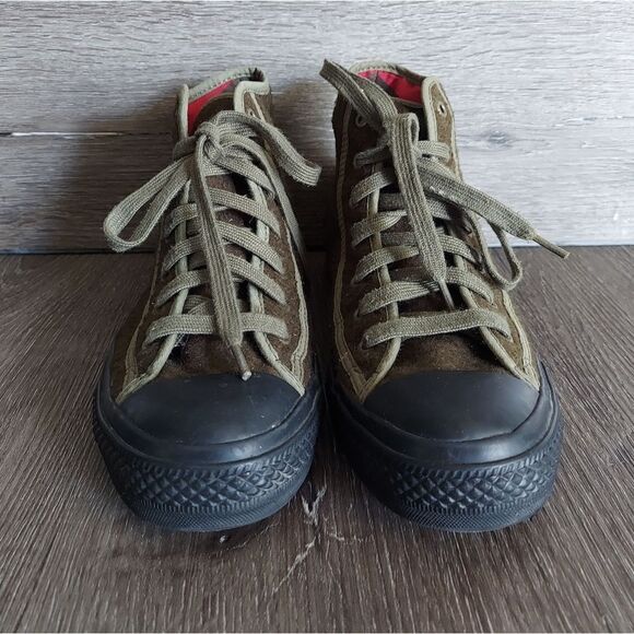 CONVERSE Olive Textured Wool High Top Sneakers Men's 5.5 - Women's 7.5 - Picture 3 of 9